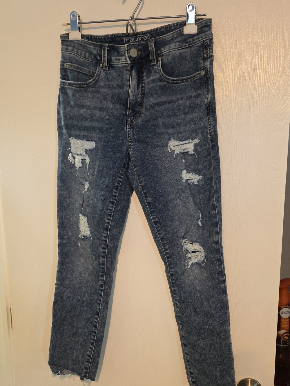 Maurices Dark Blue Distressed Skinny Jeans High Rise Capris